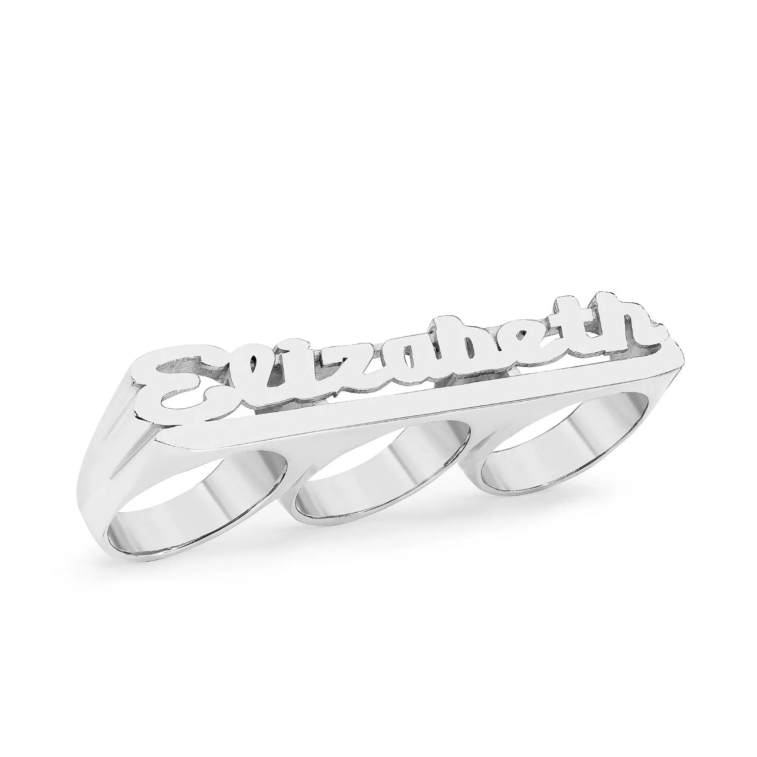 Personalized Three-Finger High Polish Name Ring