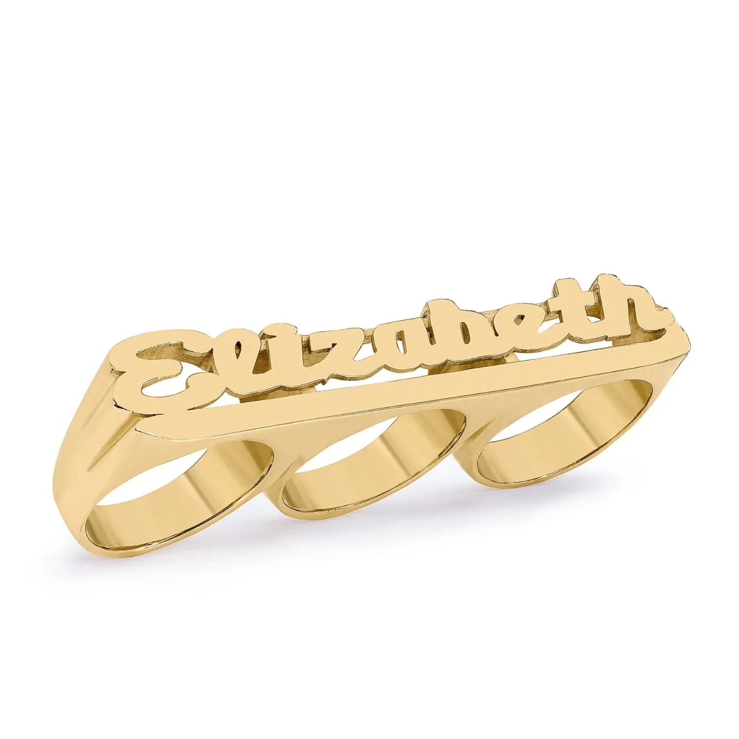 Personalized Three-Finger High Polish Name Ring