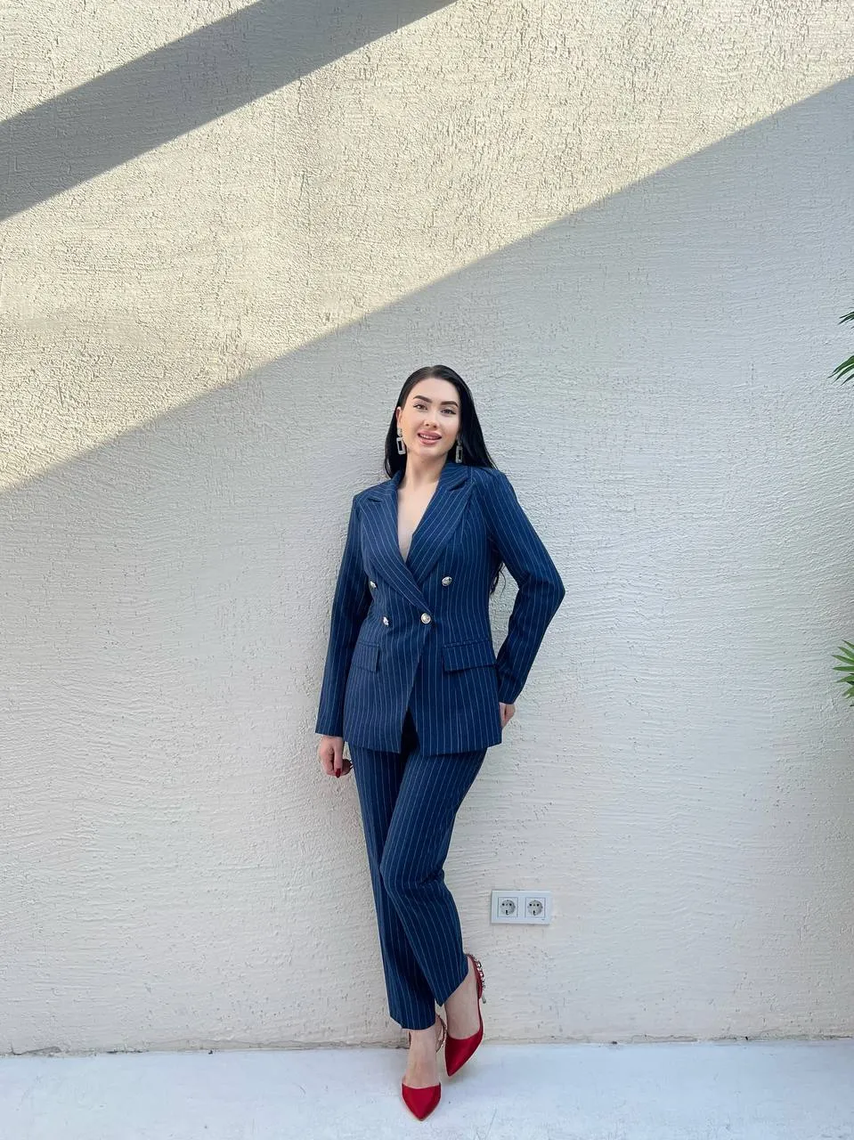 Pinstripe Pant Suits - navy blue