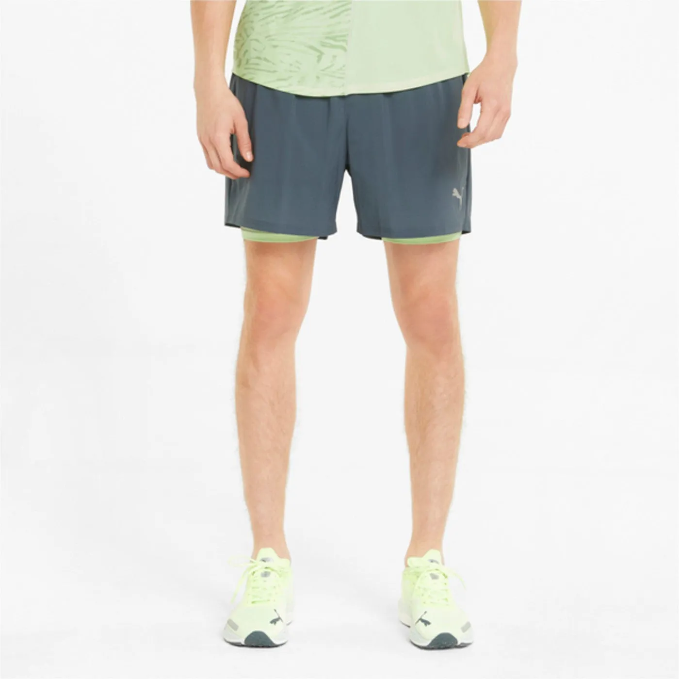 Puma Run 2IN1 5 racing sports shorts 521049-42 grey-acid green