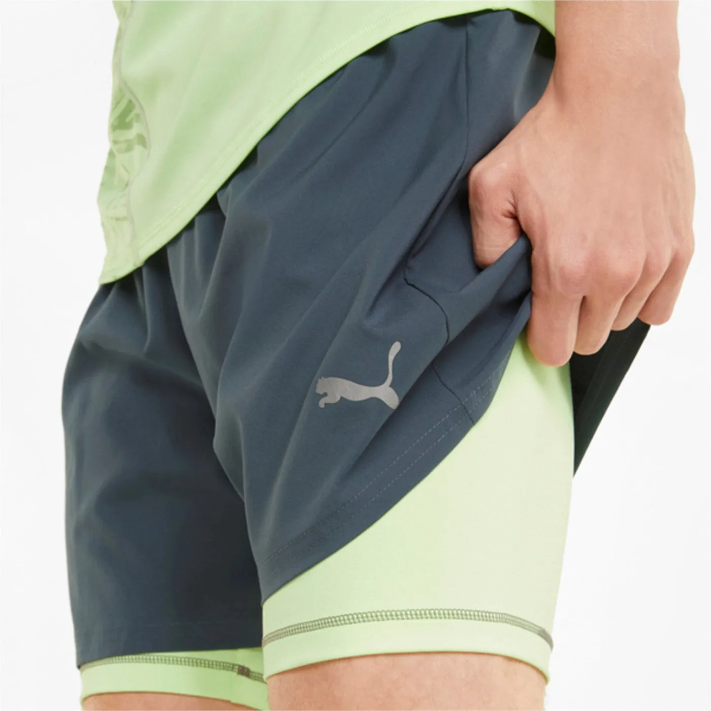 Puma Run 2IN1 5 racing sports shorts 521049-42 grey-acid green