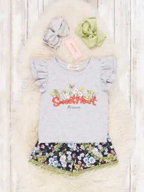 "Sweet Heart" Floral Ruffle Outfit