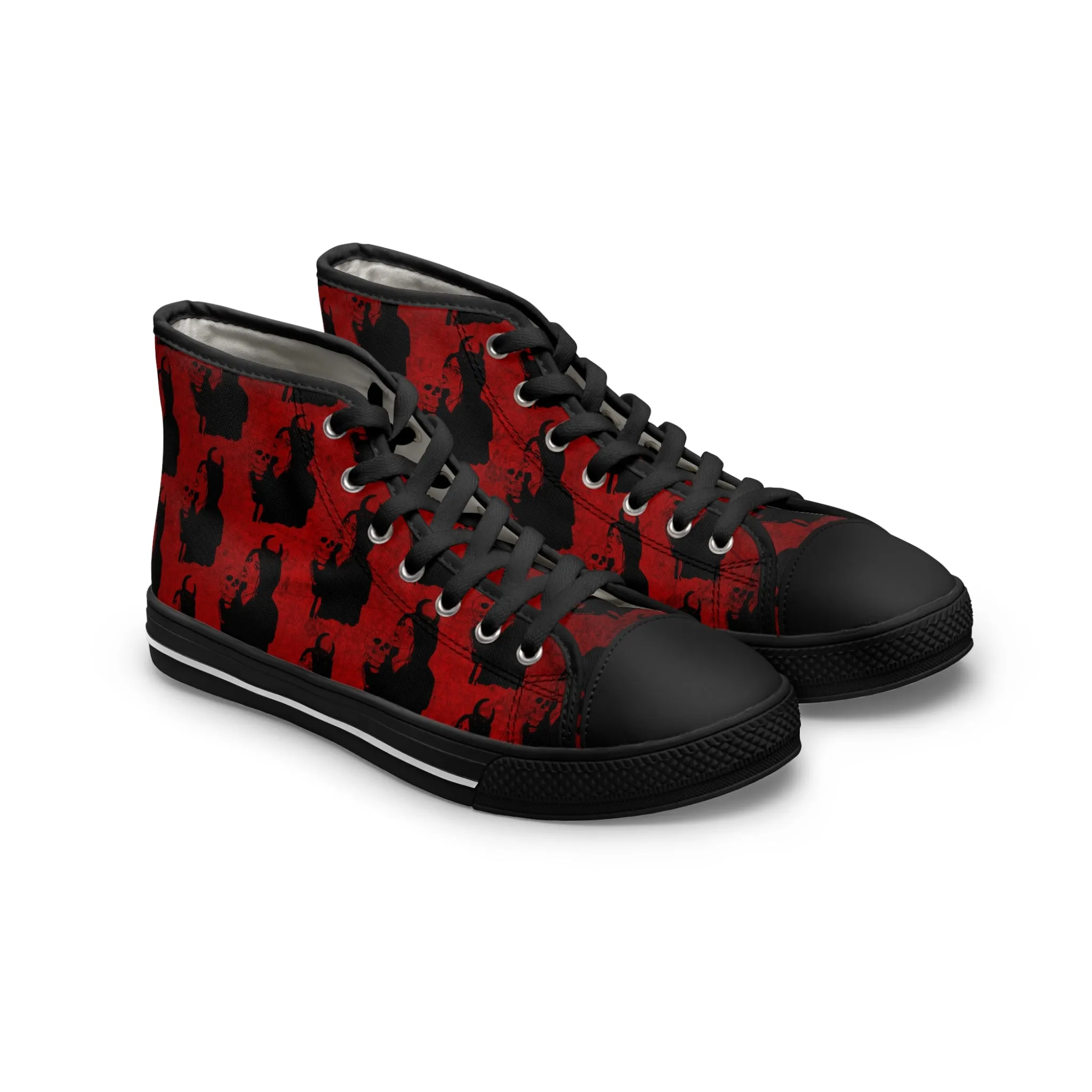 Red Goth Sneakers For Women With Skull Print