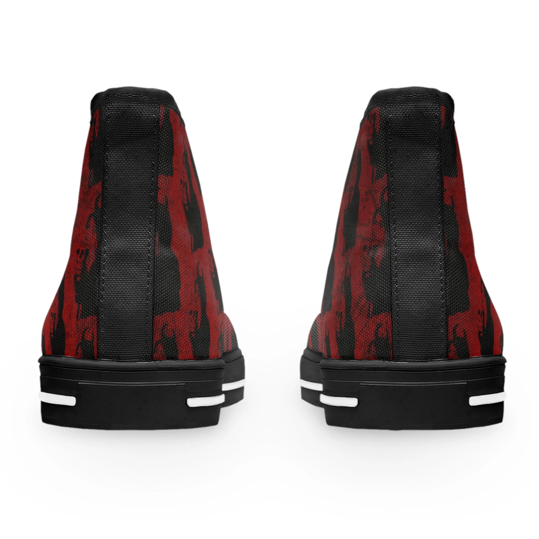 Red Goth Sneakers For Women With Skull Print