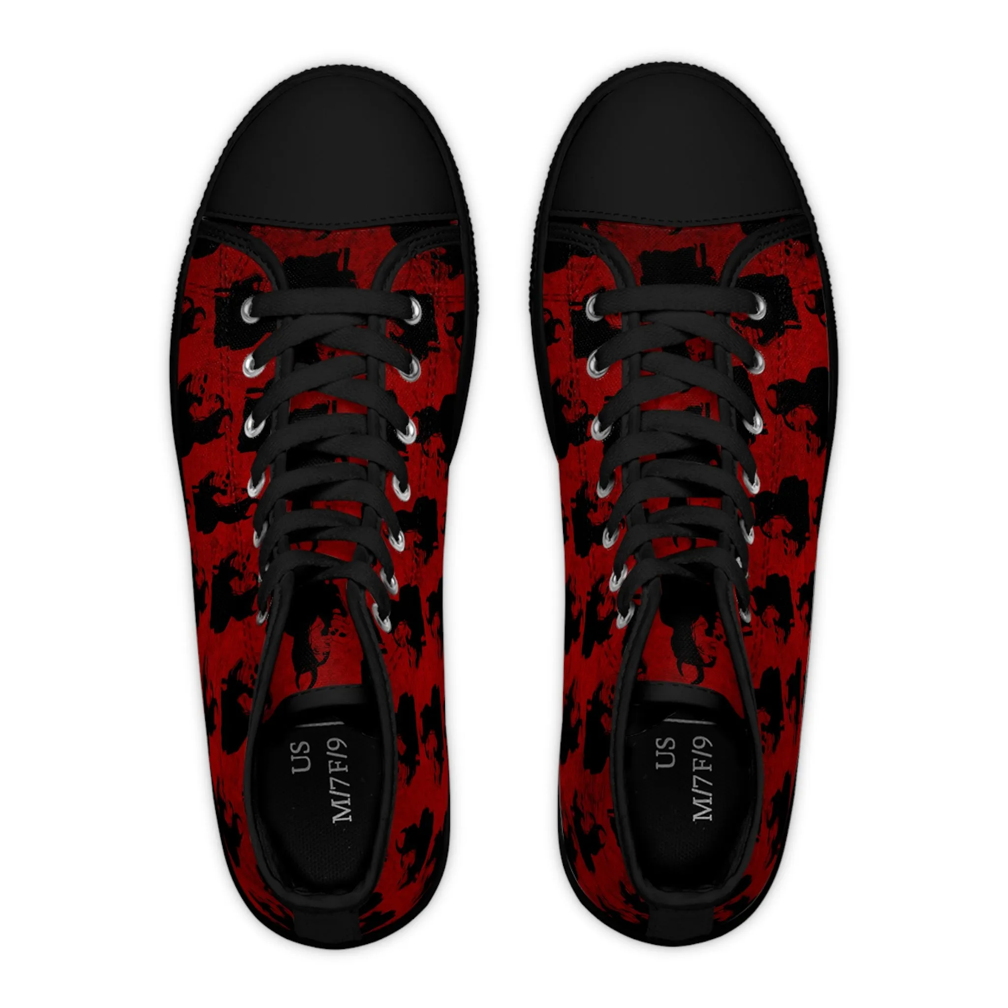 Red Goth Sneakers For Women With Skull Print