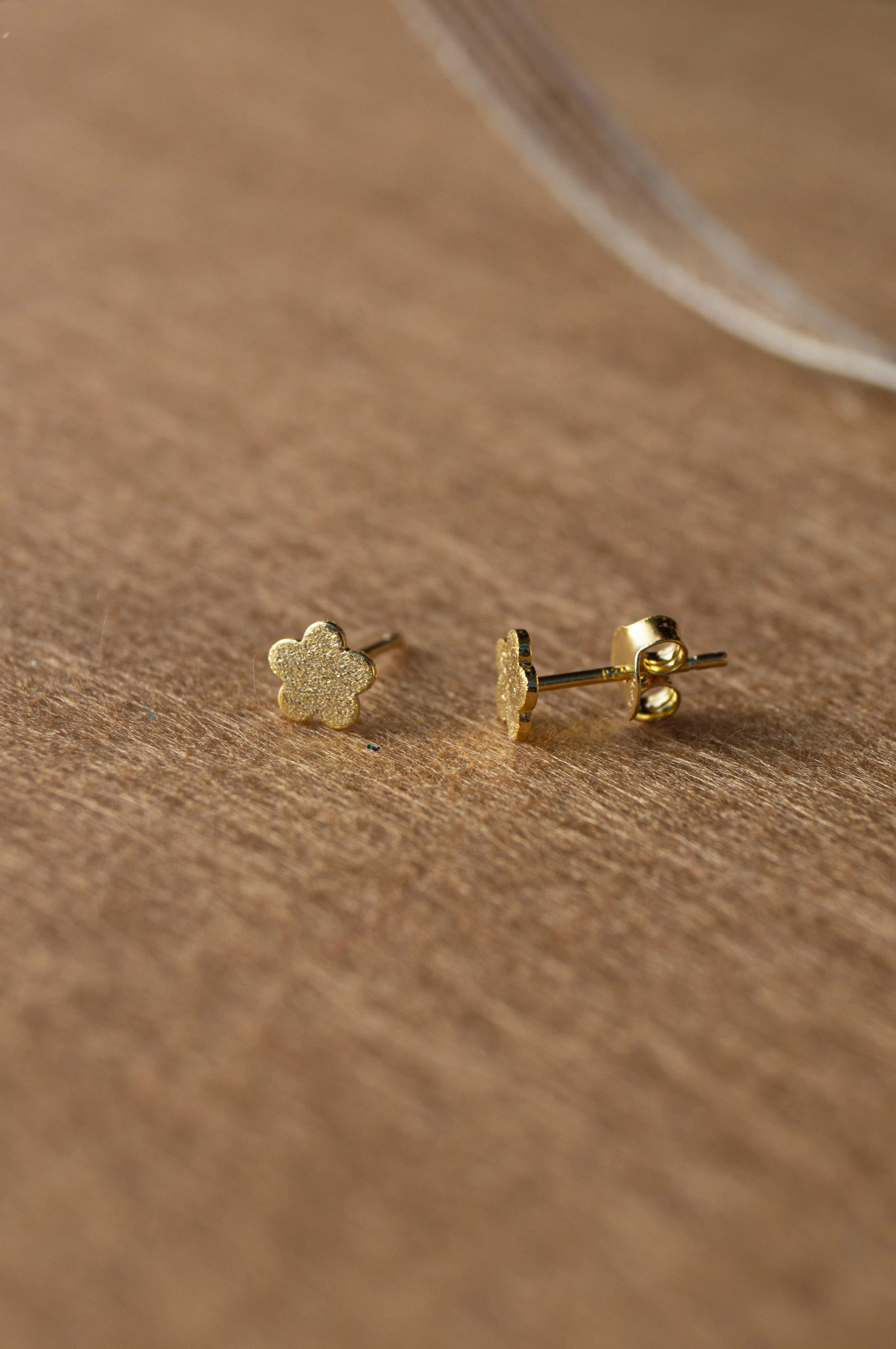 Shimmery Floral Gold Plated Mini Sterling Silver Stud Earrings