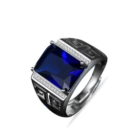 Square Sapphire Resizable Silver Ring