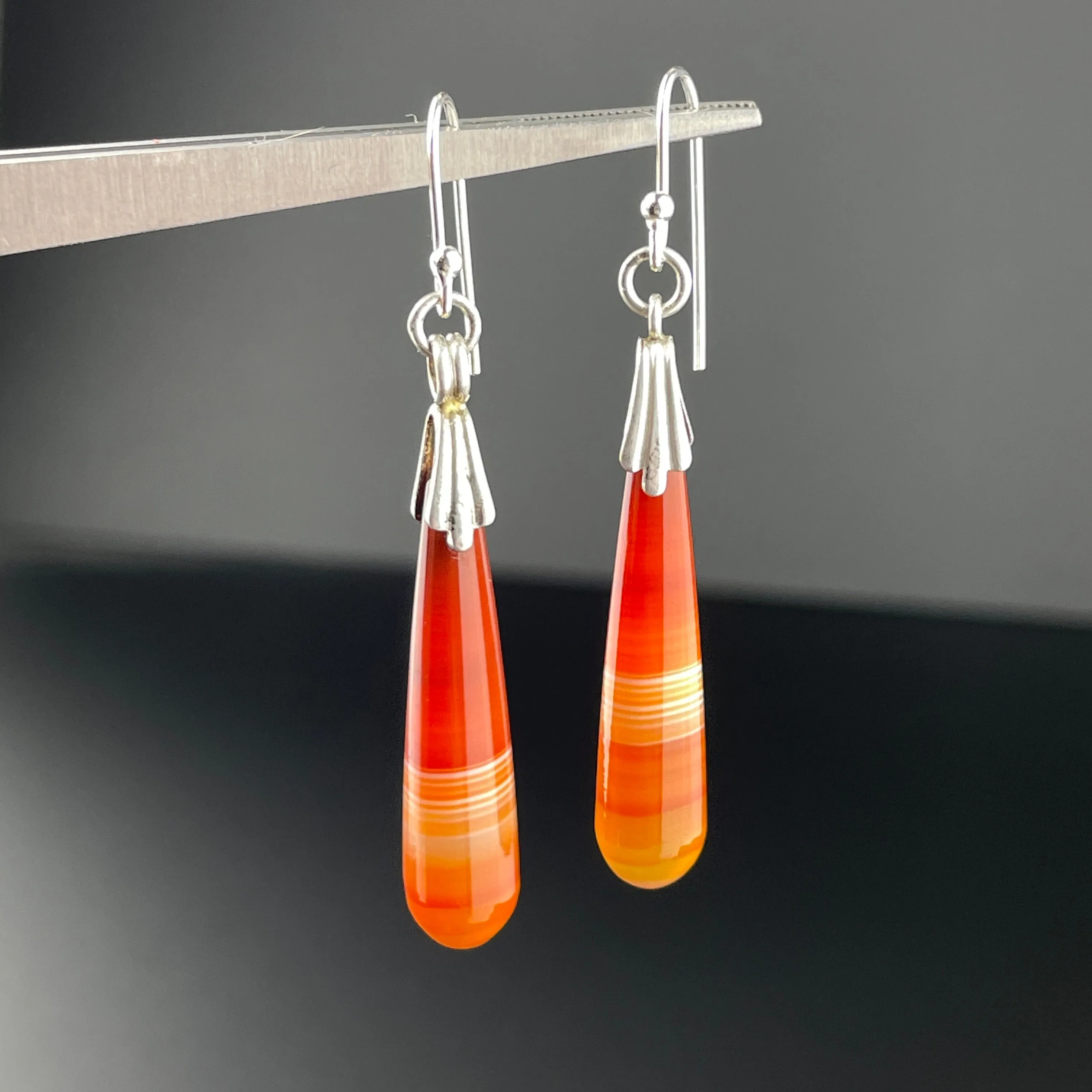 Sterling Silver Banded Agate Drop Earrings