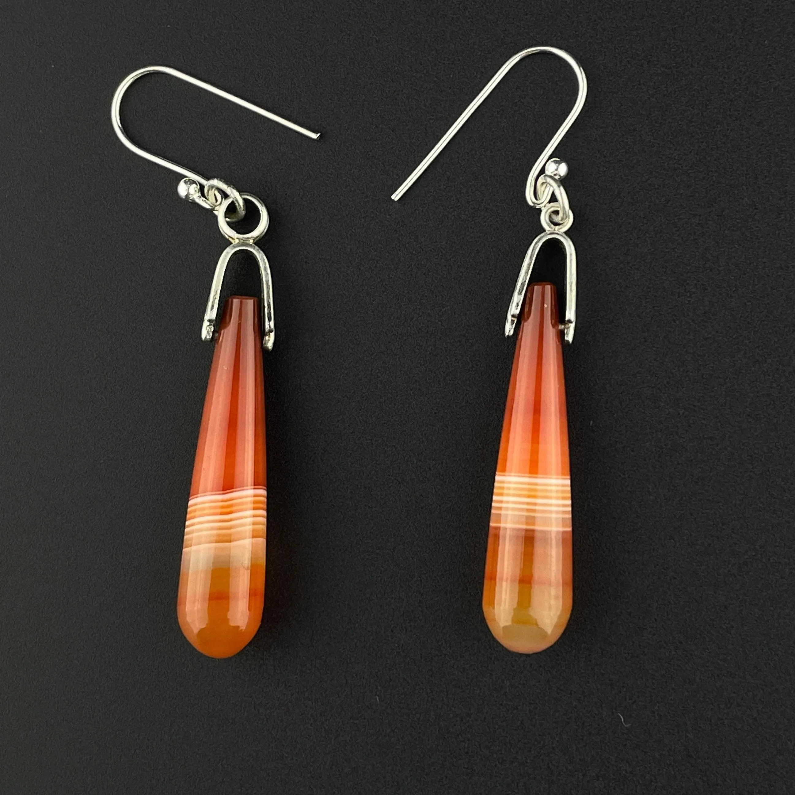 Sterling Silver Banded Agate Drop Earrings