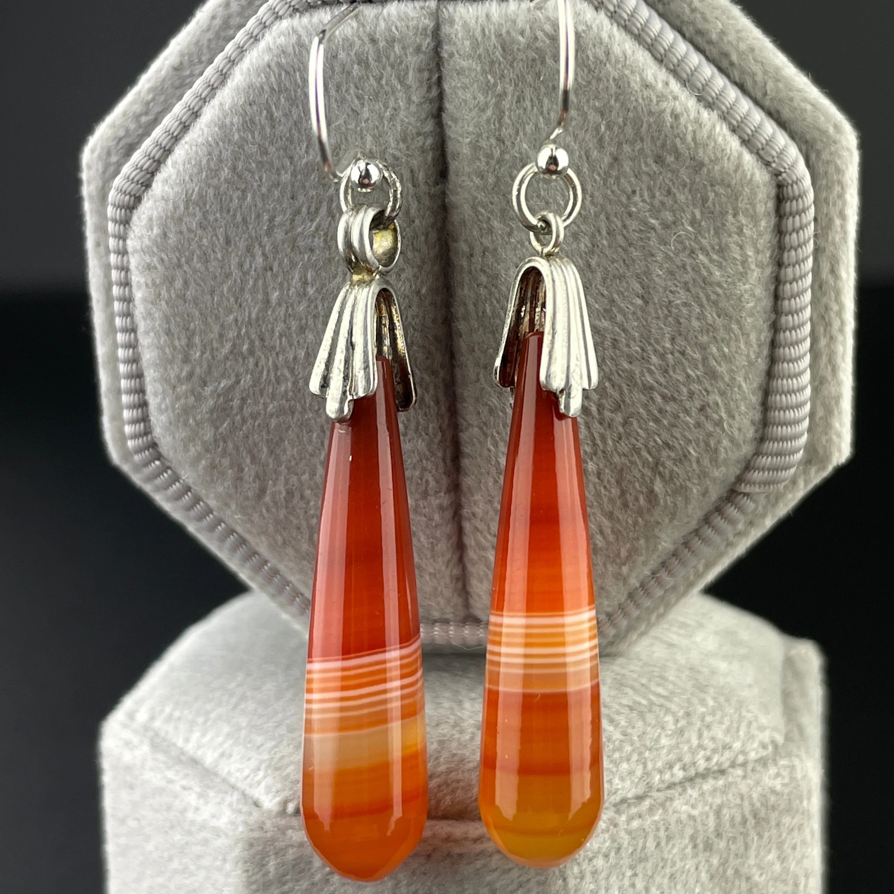 Sterling Silver Banded Agate Drop Earrings