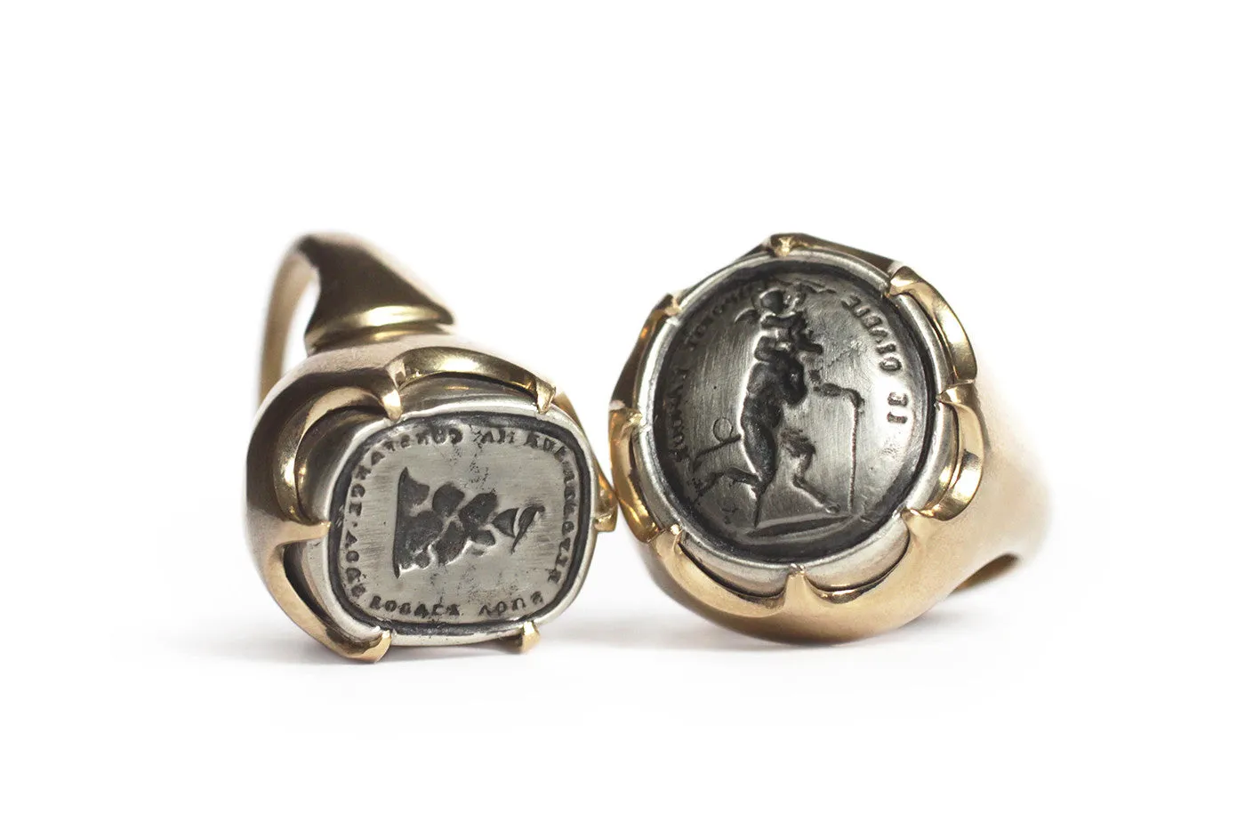 The Constant Dove Intaglio Signet Ring in 14k Gold & Sterling Silver - Custom