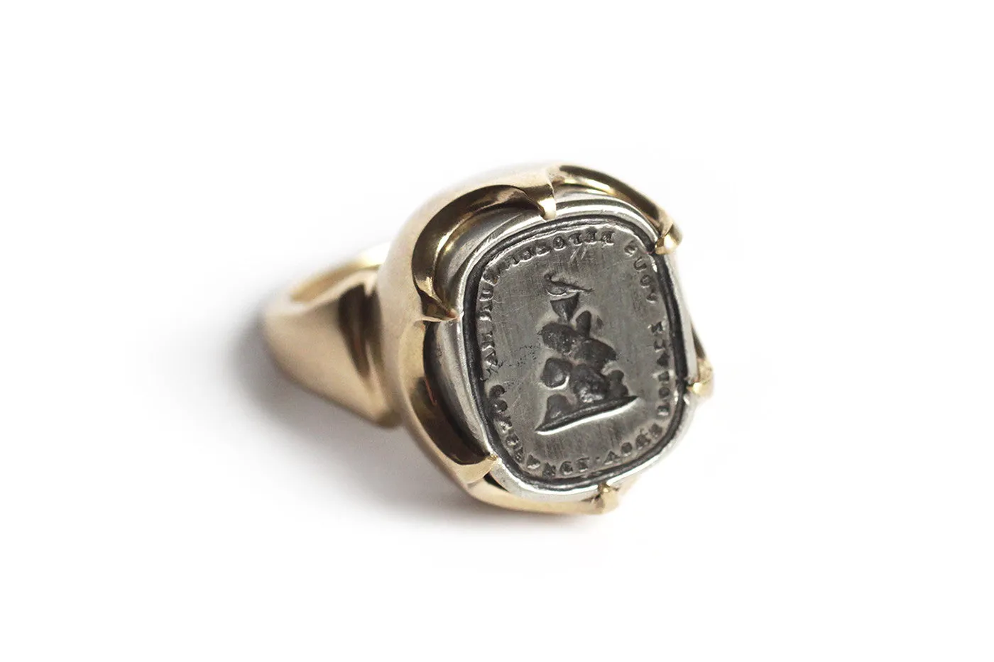 The Constant Dove Intaglio Signet Ring in 14k Gold & Sterling Silver - Custom