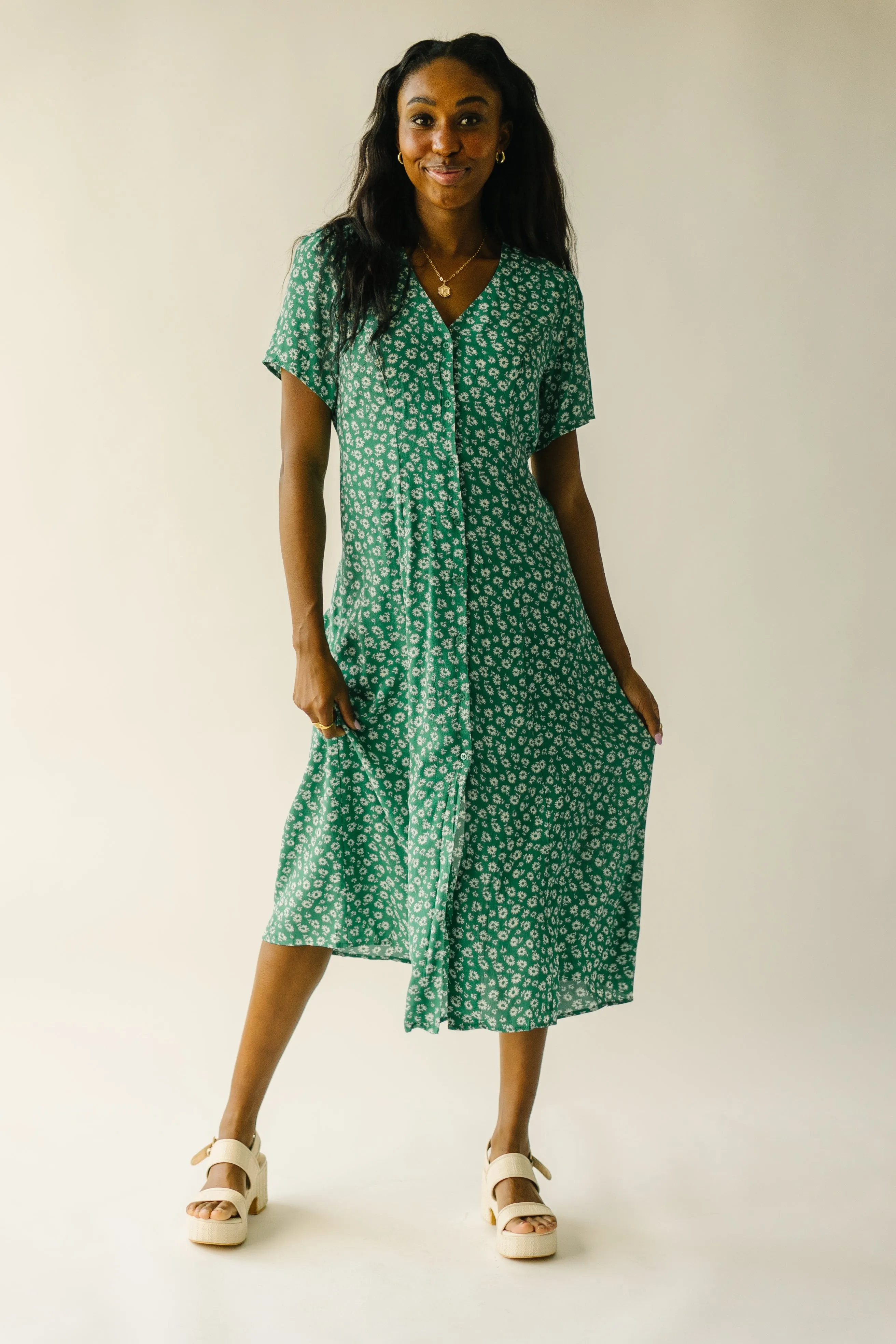 The Marini Floral Midi Dress in Green