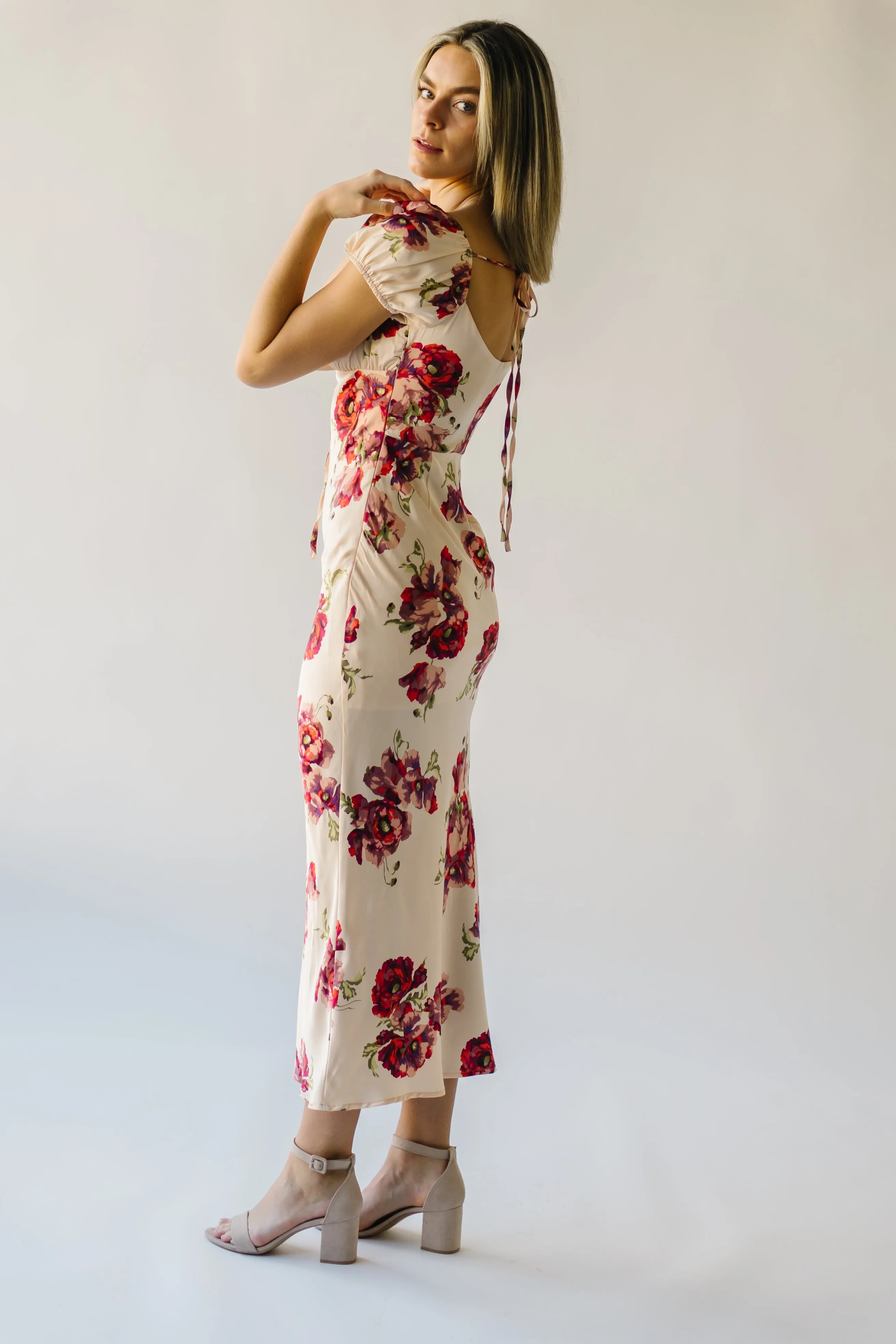 The Rodessa Satin Floral Dress in Cream