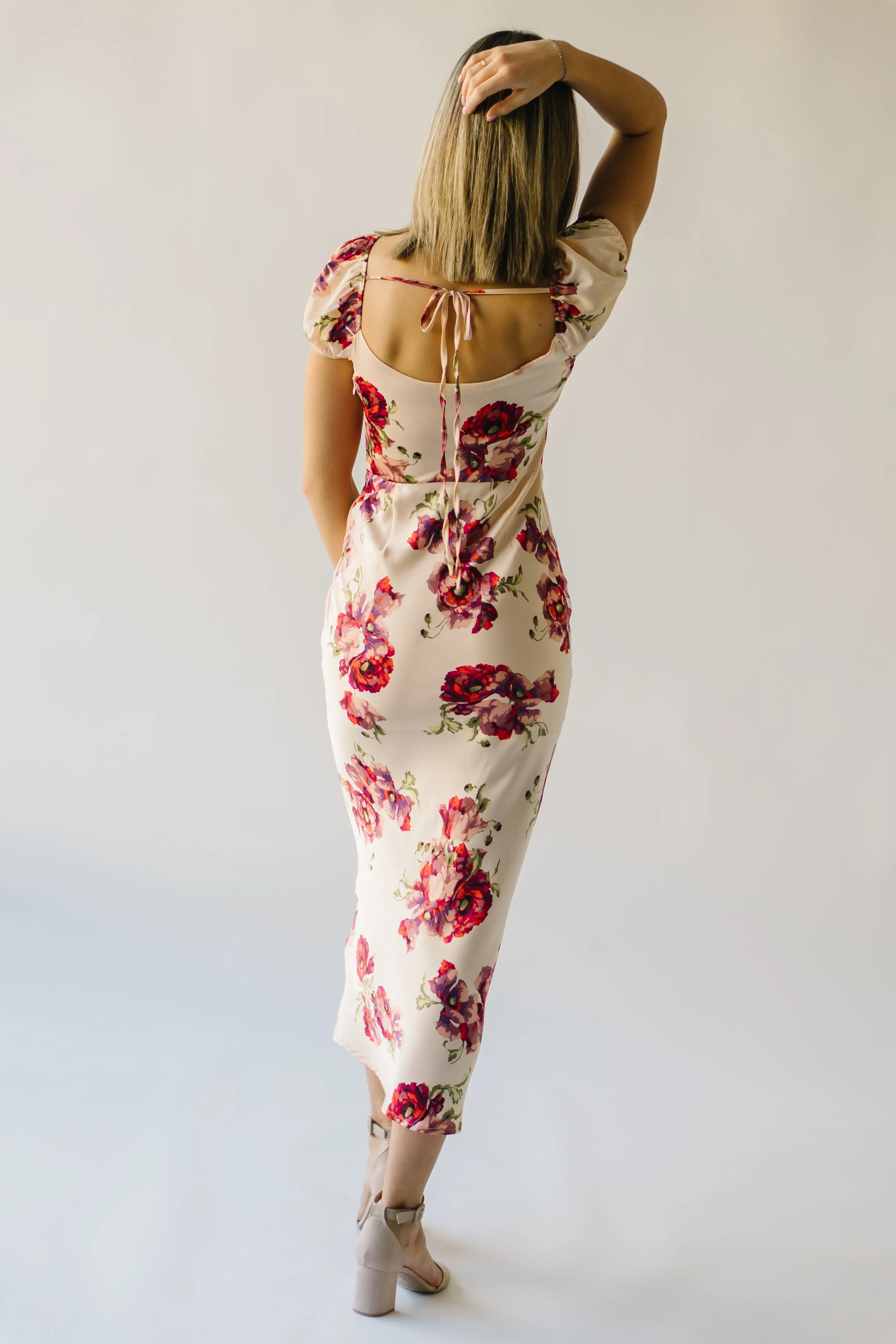 The Rodessa Satin Floral Dress in Cream