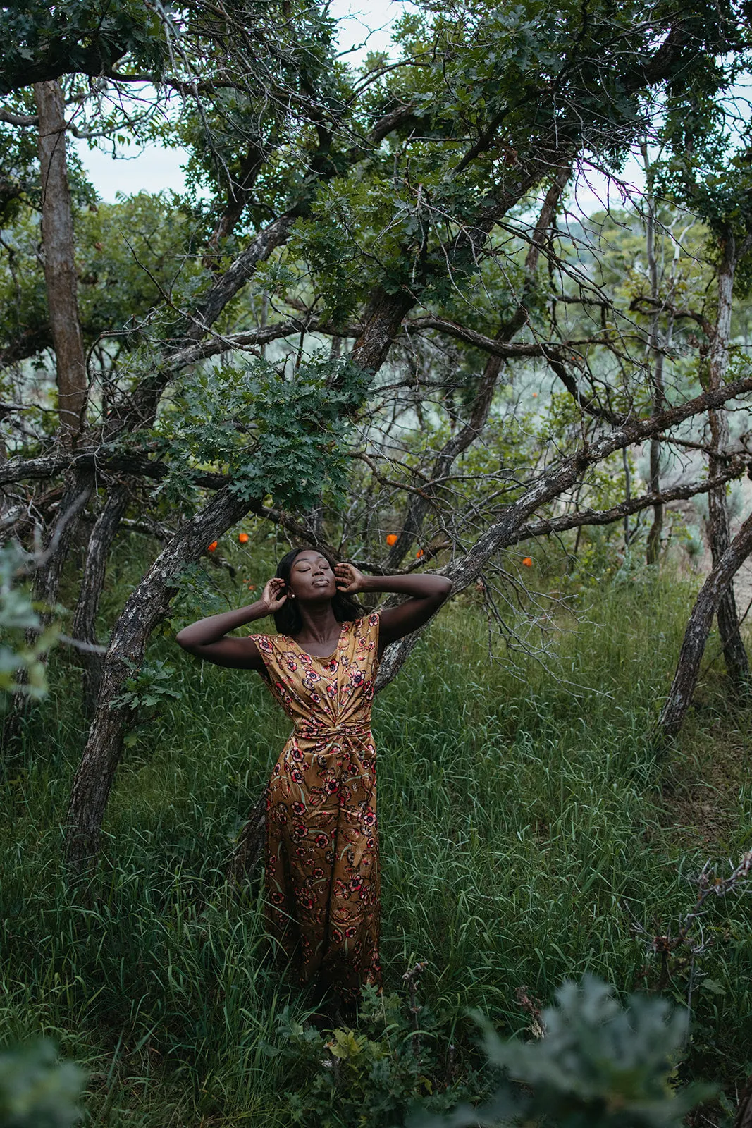 The Royce Floral Tie Dress in Bronze