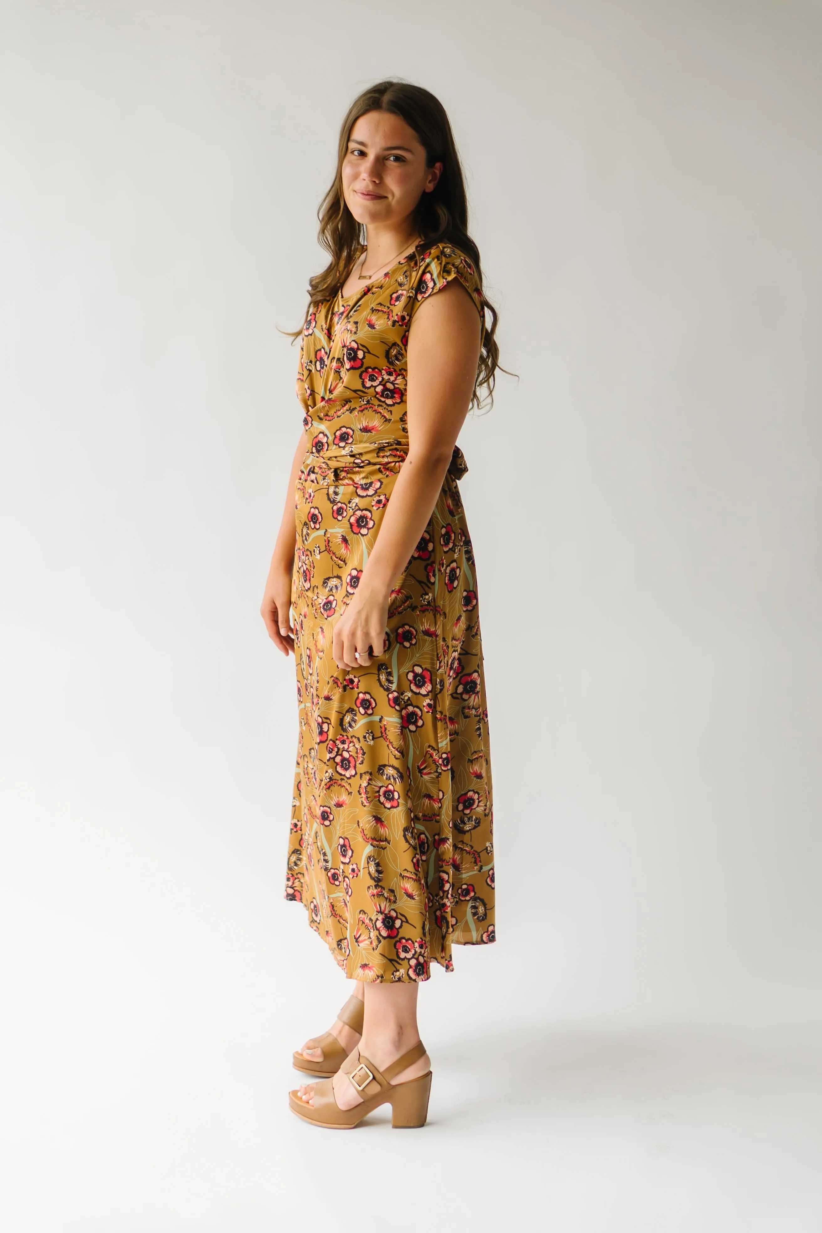 The Royce Floral Tie Dress in Bronze