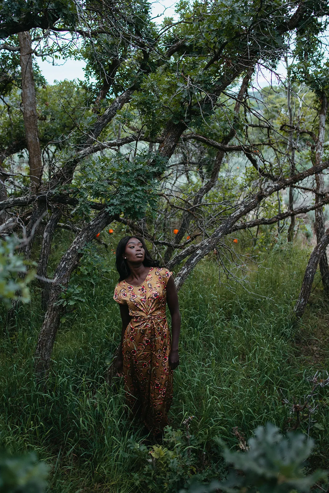 The Royce Floral Tie Dress in Bronze