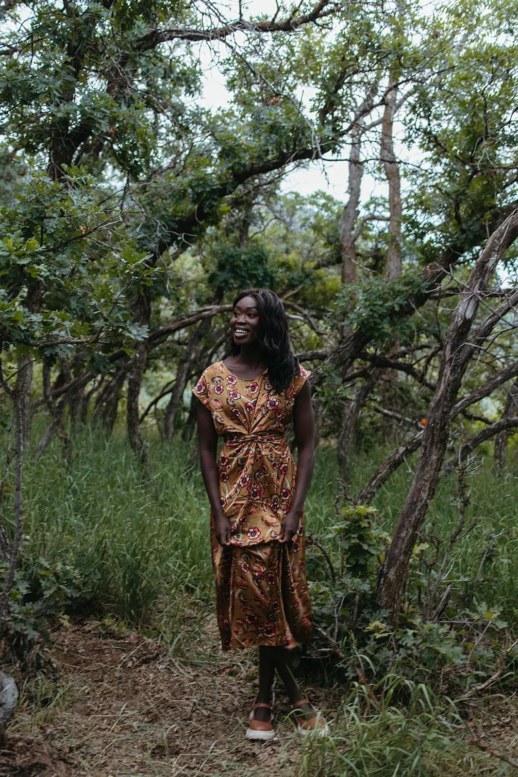 The Royce Floral Tie Dress in Bronze