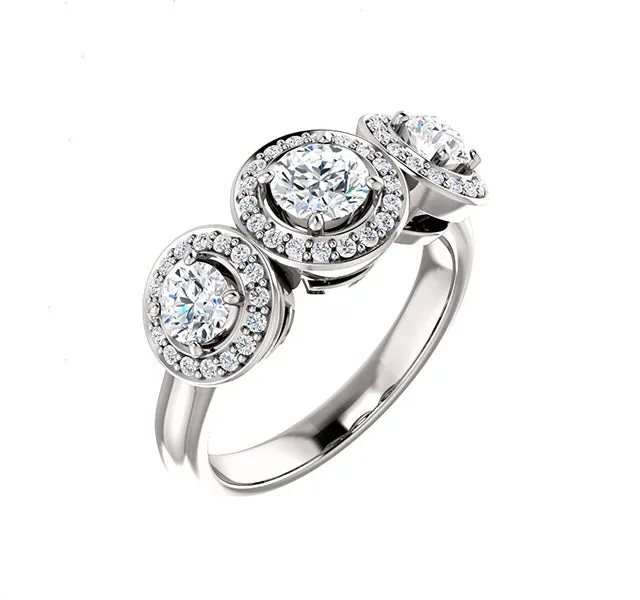 Triple Round Diamond Halo Setting for Round Center