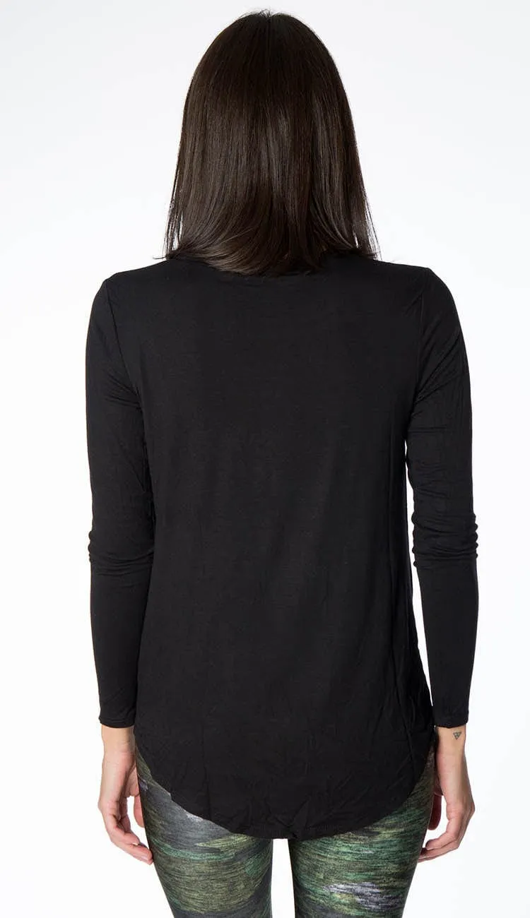 Twist Front Long Sleeve Tee - Black