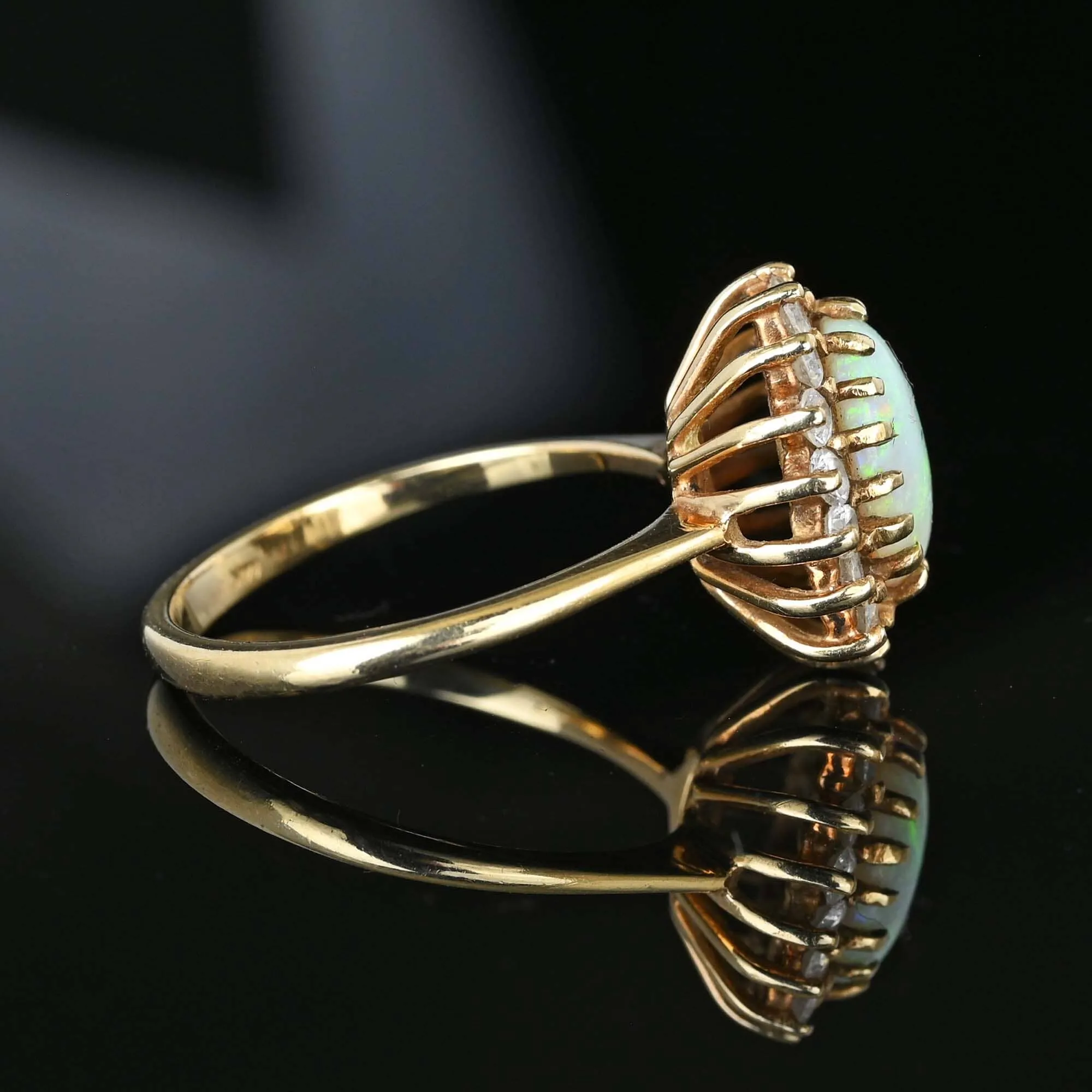 Vintage 14K Gold Halo Opal Cluster Cocktail Ring