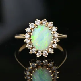 Vintage 14K Gold Halo Opal Cluster Cocktail Ring