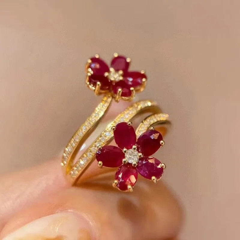 Vintage Delicate Floral Ruby Resizable Ring