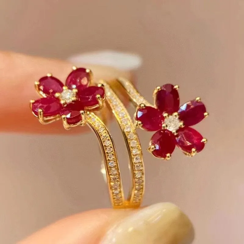 Vintage Delicate Floral Ruby Resizable Ring