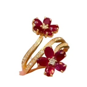 Vintage Delicate Floral Ruby Resizable Ring