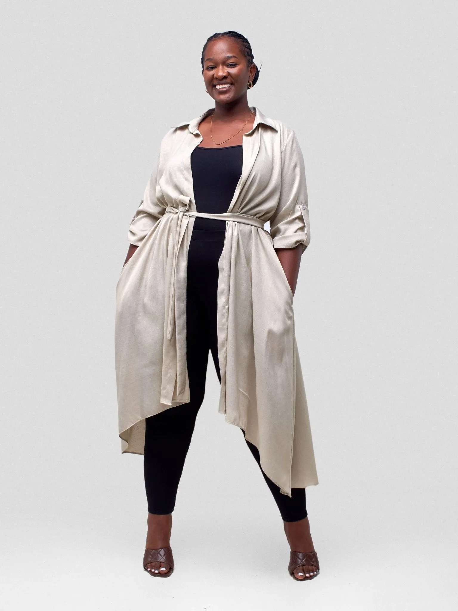 Vivo Ava 3/4 Sleeve Kimono - Taupe