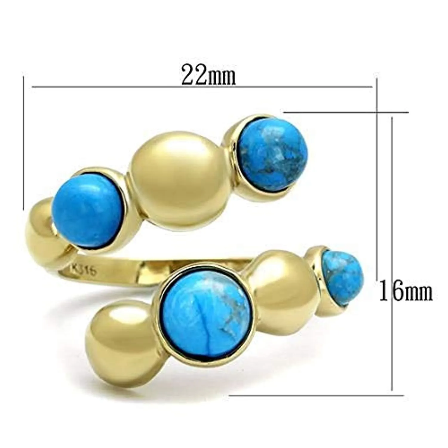 WildKlass Stainless Steel Ring IP Gold Women Semi-Precious Sea Blue