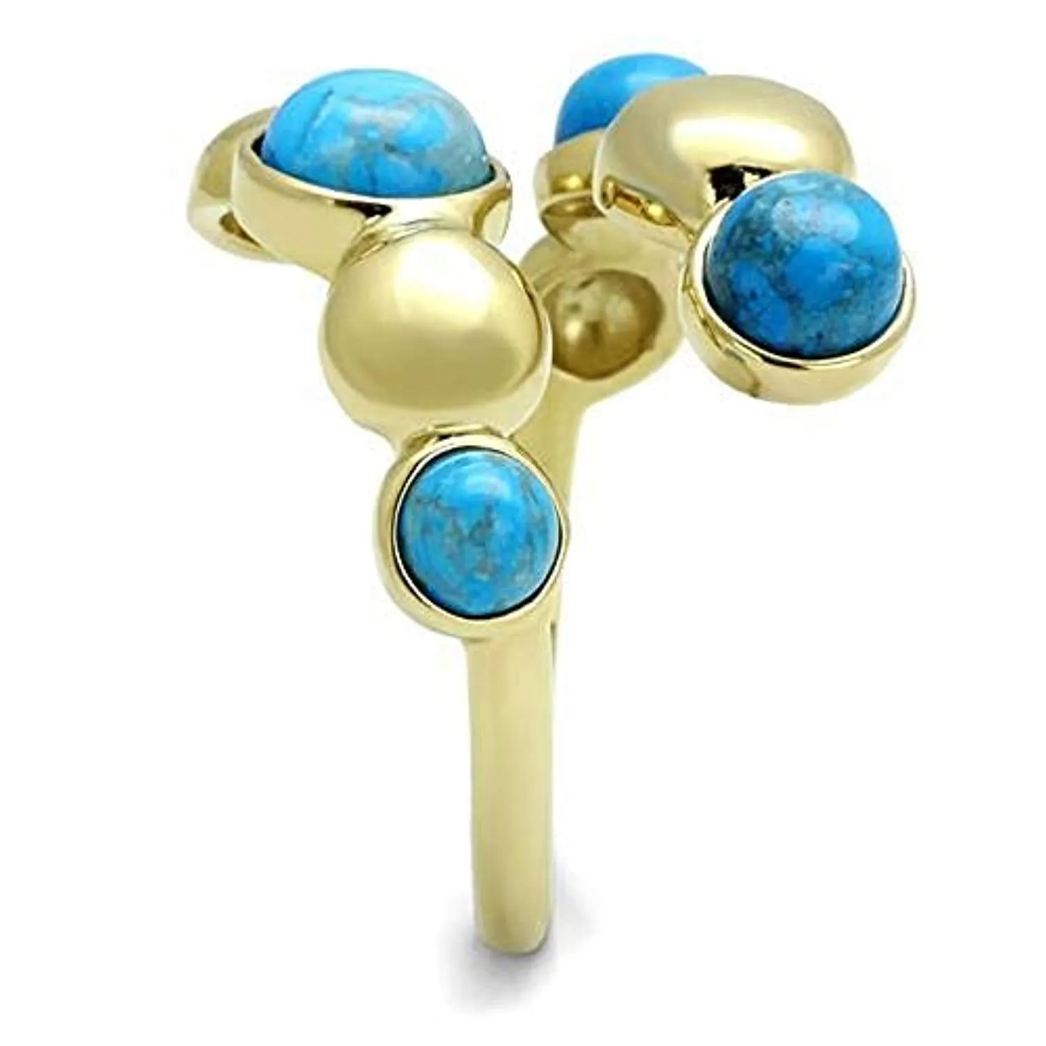 WildKlass Stainless Steel Ring IP Gold Women Semi-Precious Sea Blue