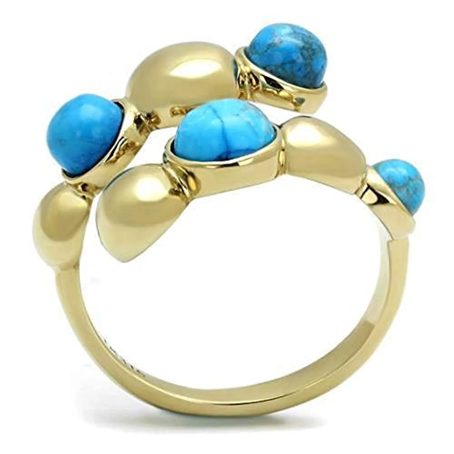 WildKlass Stainless Steel Ring IP Gold Women Semi-Precious Sea Blue