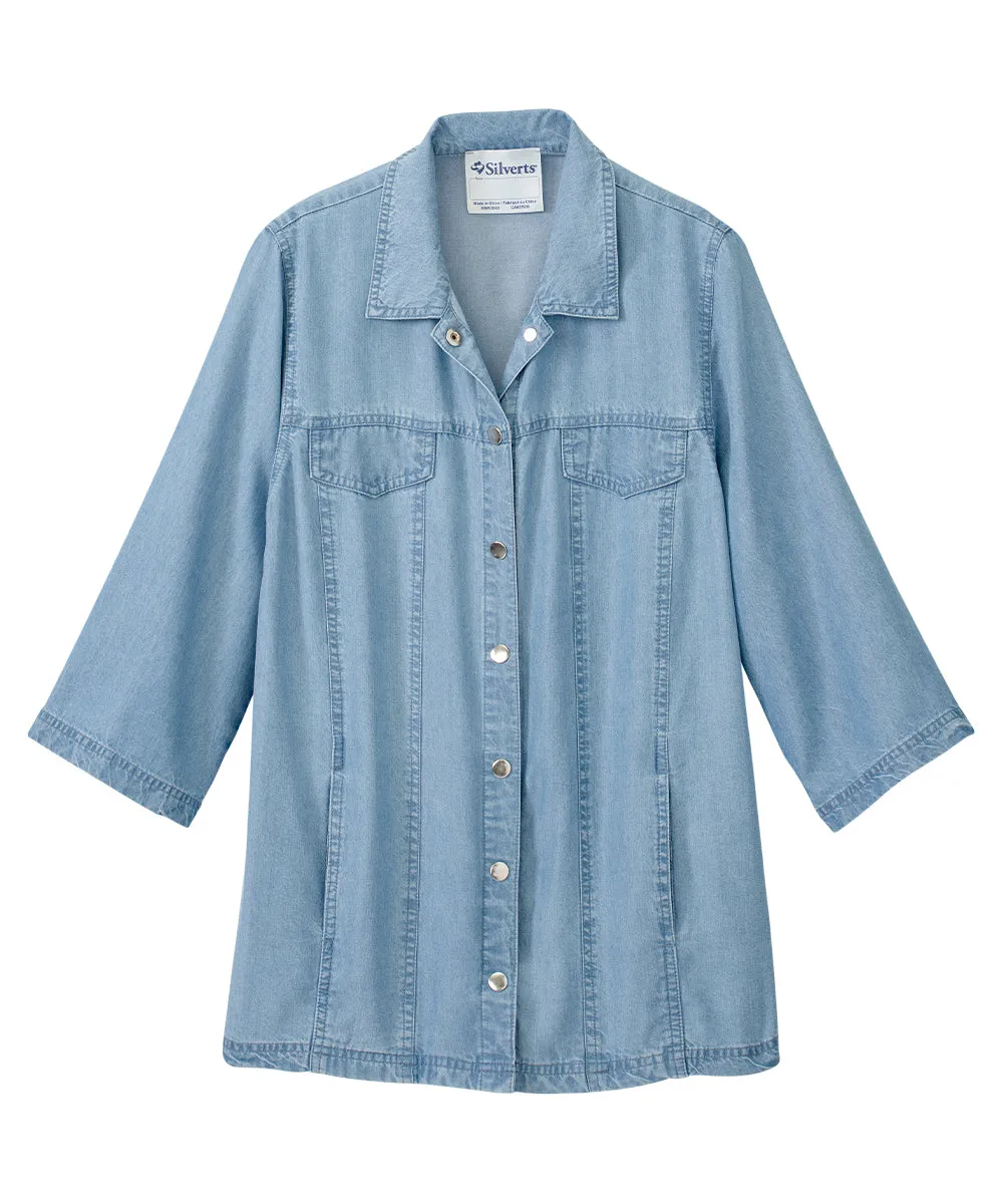 Women's Light Denim Jacket with Magnetic Closures