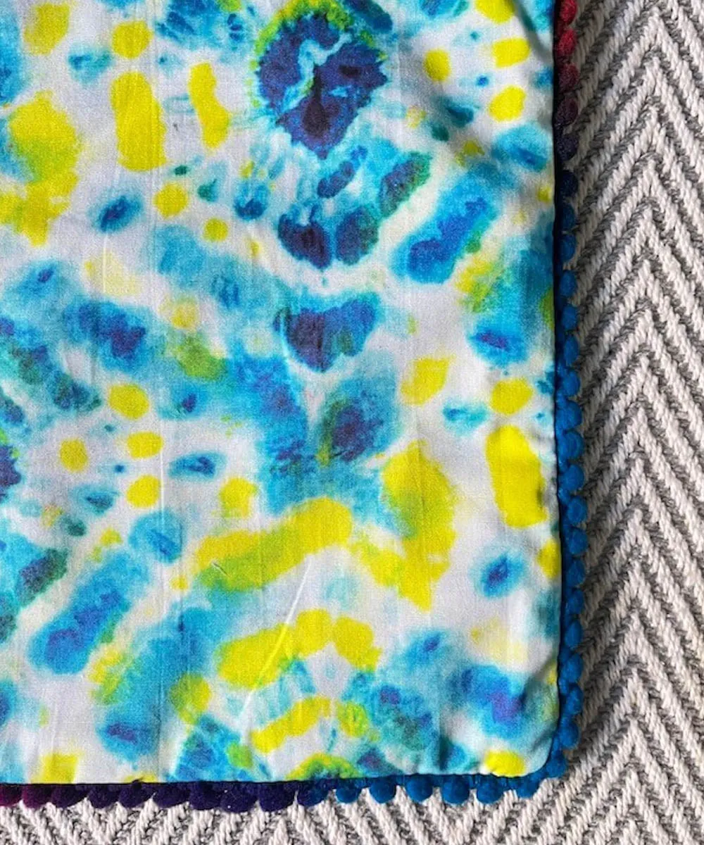 Yellow blue handpainted tie dye cotton cushion cover