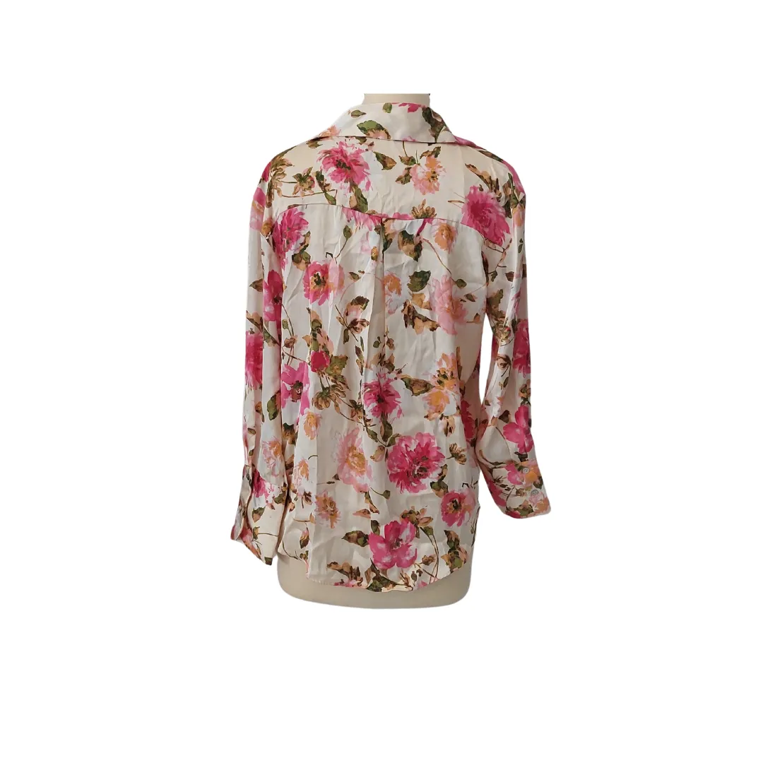 ZARA Cream Satin Floral Printed Collared Shirt | Brand new |