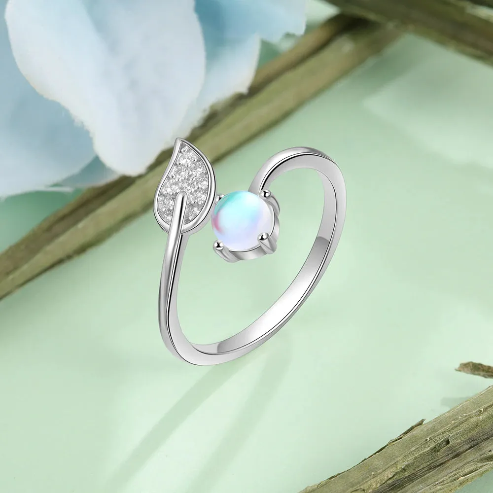 Zirconia Leaf Moonstone Resizable Ring For Women