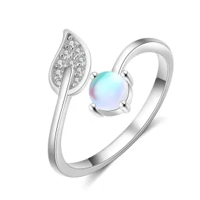 Zirconia Leaf Moonstone Resizable Ring For Women