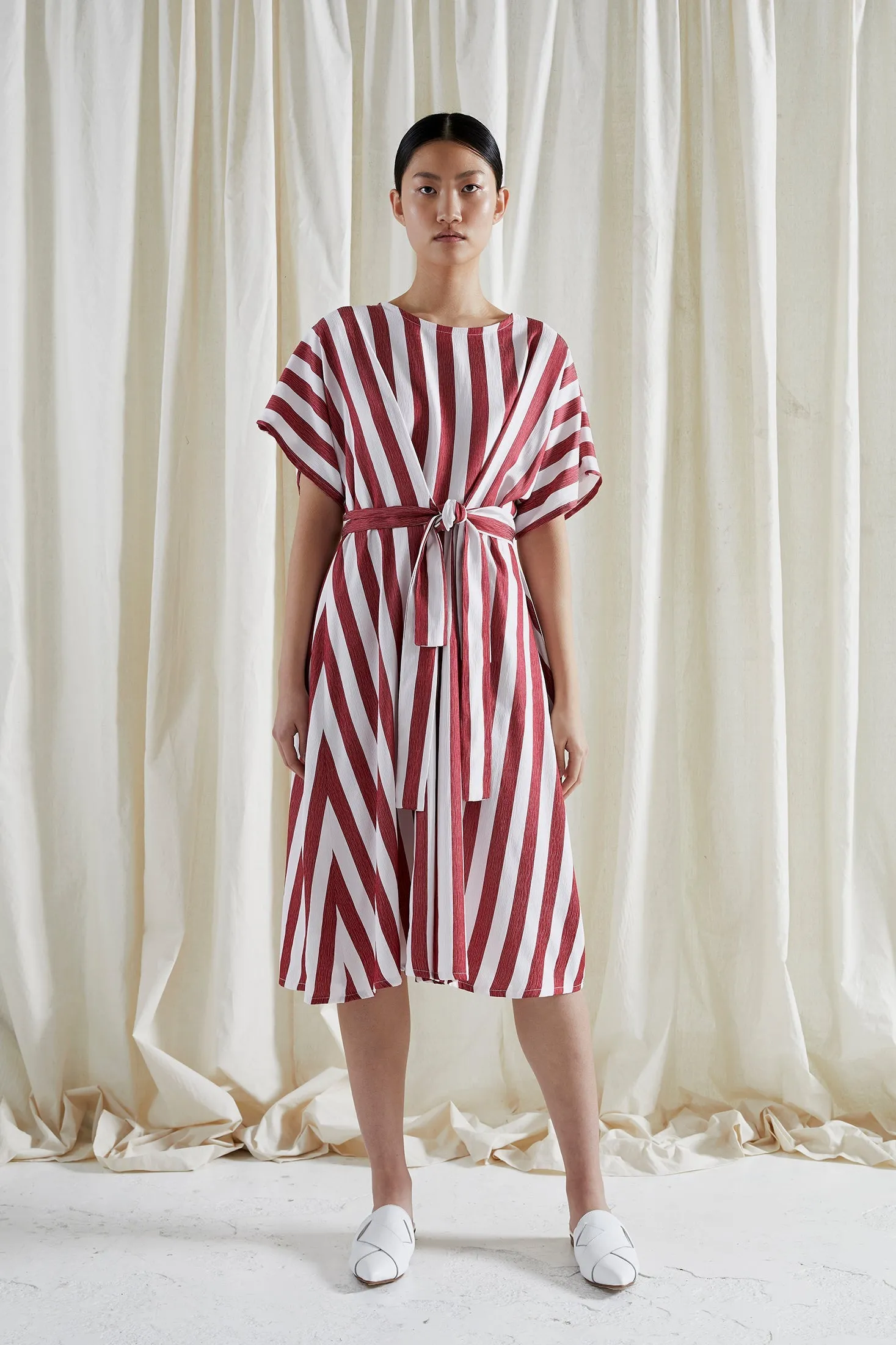 • SAMPLE • EVE DRESS ~ CONVERTIBLE ~ POMEGRANATE [ Red & White Striped, Waist Ties ]