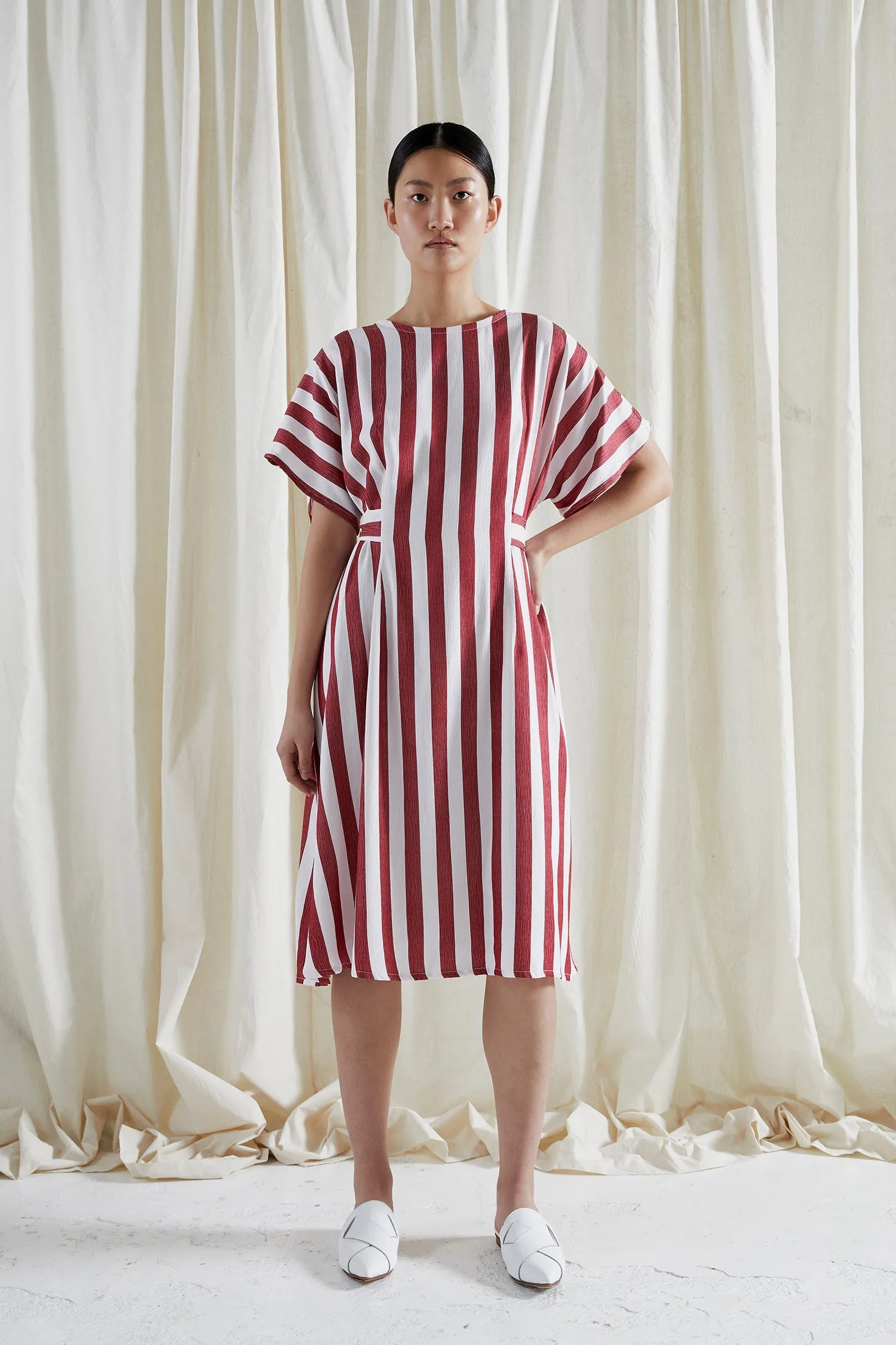 • SAMPLE • EVE DRESS ~ CONVERTIBLE ~ POMEGRANATE [ Red & White Striped, Waist Ties ]